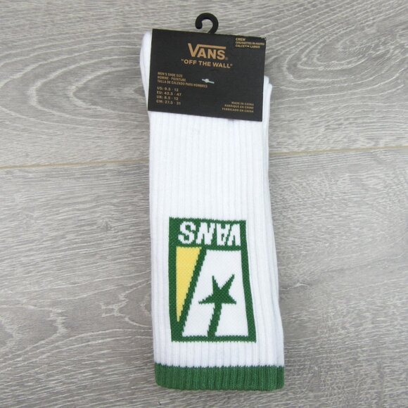 Vans Unisex Retro White Green Striped Crew Socks Size 9.5 -13 (1 Pair) NEW - Picture 2 of 10